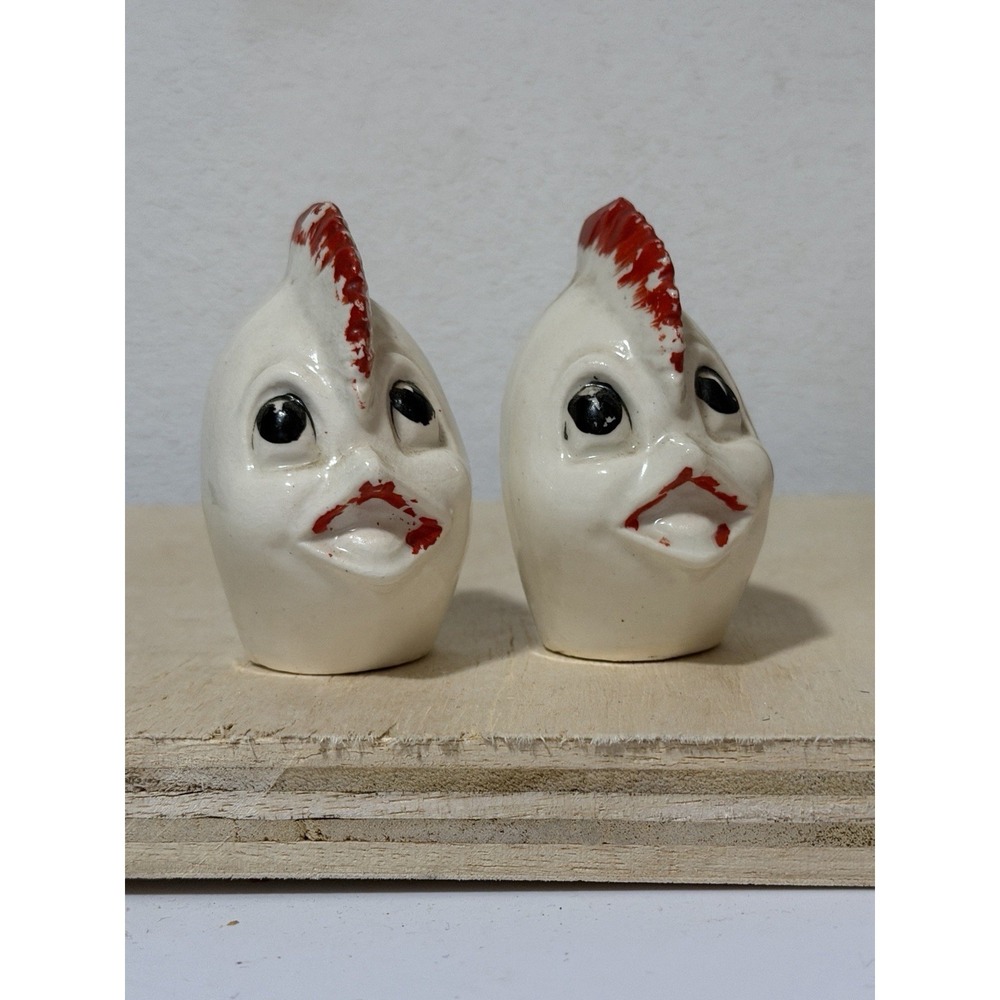 vintage ceramic chicken Head salt and pepper shakers.
